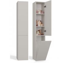 YANA - Meuble salle de bain avec panier à linge beige - 31x30x174 cm - Colonne rangement SDB