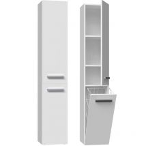 Hucoco - yana - Meuble salle de bain avec panier à linge - 31x30x174 cm - Colonne rangement sdb Blanc mat
