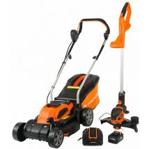 Yard Force 40V 32cm Cordless Lawnmower Plus Cordless Grass Trimmer with ONE Lithium-Ion Battery & Quick Charger LM G32 + LT G30 - orange