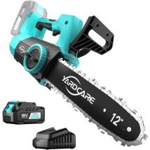 YARDCARE Akku-Kettensäge 12 Zoll mit 4Ah Lithium-Ion Akku, LED-Display & Bürstenloser Motor, Werkzeuglose Kettenspannung, Automatischer Öler,