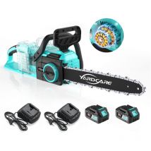 YARDCARE Akku-Kettensäge 16 Zoll mit LED-Display, Kettensäge mit 2x4Ah akku mit Werkzeugloser Kettenspannung, Motorsäge Elektrische, Geschwindigkeit