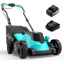 YARDCARE Akku Rasenmäher, LED-Display,Bürstenloser Motor, 3200RPM, bis zu 300m2 Rasen, 34cm Schnittbreite, 5-stufige Höhenverstellung(25-65 mm), 30L