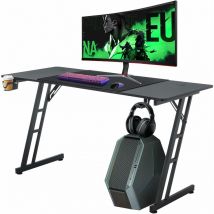Gaming Tisch Schreibtisch, Gaming Computertisch mit Kohlefaserbeschichtung, Gamingtisch Bürotisch mit Getränkehalter und Kopfhörerhaken für