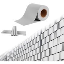 YARDIN PVC Sichtschutzstreifen für Doppelstabmatten Sichtschutz Zaunfolie für Gartenzaun, Balkon, Hellgrau 35m mit 20 Befestigungsclips (1 Rolle, je