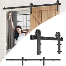 6ft/183cm Quincaillerie Kit de Rail Hardware Porte Coulissante Ensemble Industriel pour Suspendue en Bois et Portes Coulissantes Intérieures - black