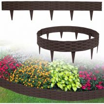 Rasenkante Beeteinfassung ,Biegbarer Kunststoff Beetumrandungen Rattan-Design Palisaden, 15m, Braun - Yardin