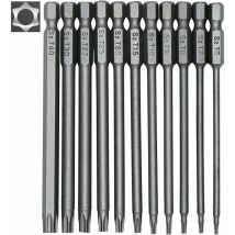 Jeu de 11 embouts longs Torx pour tournevis et visseuse électrique - Embouts magnétiques - Tige hexagonale de 1/4 - Tailles T6 à T40 - Longueur 100 mm