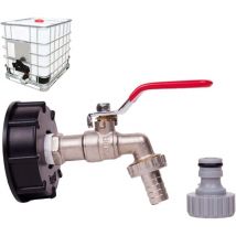 YMYNY 1000L Tankhahn Regenwassersammelhahn, 1/2 Zoll Wassertankadapter Doppelter Regenwassersammelhahn, Messinghahn aus PP Grobgewinde 60mm (1 Stück)