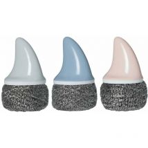 3 Pack Stainless Steel Wire Sponges with Shark Fin Handle, Steel Cleaning Brush, Replaceable Metal Scouring Pad for Washing Dishes, Pans, and Bowls