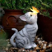 Décorations de jardin pour chats, papillons décoratifs, lampes solaires d'extérieur, arrangements de balcon, chats mignons, papillons, décorations en