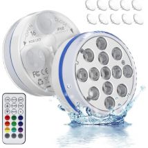 Lampe submersible à 2 led, lampe de piscine à led avec 13 perles de lampe à led, aimant en forme de croix, 4 ventouses, 16 modes d'éclairage rvb,