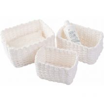 Lot de 3 paniers de rangement tissés pour accessoires de maquillage, salle de bain, table à langer, petit compartiment de rangement (blanc) - Ymyny