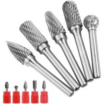 Lot de 6 fraises à double coupe de 10 mm, meuleuse à matrice en carbure de tungstène, tige cylindrique de 6,35 mm, forets de gravure rotatifs pour le
