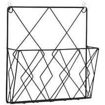 Metal Hanging Magazine Rack, Newspaper Rack, Newspaper Basket, Wall Newspaper Holder With 2 Hooks For Magazines, Books And Office Documents (black) - 