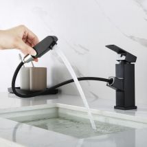 Mitigeur de lavabo extractible pour salle de bain Auralum, noir avec fonction extractible, mitigeur monocommande, robinet de salle de bain, robinet