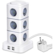 Ymyny - Multiprise verticale, 12 multiprises avec 4 ports usb, multiprise verticale avec protection contre les surtensions pour le bureau à domicile,