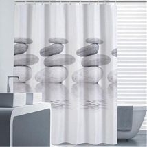 Rideau de douche 180 x 200 gris galet, textile, résistant à la moisissure, rideau de douche imperméable avec 12 tubes de douche - Ymyny