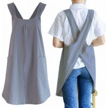 YMYNY Tablier de jardin en lin japonais pour femme avec poches mignonnes pour cuisiner, peindre, jardiner, nettoyer, gris - gris foncé pour femme