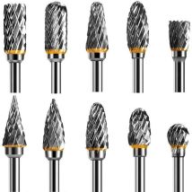 Tungsten Carbide Steel Rotary Burrs Set, Double Flute For Rotary Tool, 10pcs 1/8' Shank For Rotary Tool For Diy Wood Carving Metal Polishing Engraving