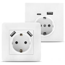 Flyme - ymyny Wandsteckdose mit 2 versenkten USB-Anschlüssen 2,8 a, USB-Wandsteckdose mit (usb-a und usb-c) kompatibel mit Standard-Unterputzdose,