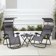 Neo Direct - Neo Grey Folding Portable Zero Gravity Chairs and Table Set