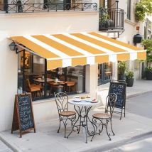 Yodolla - 4 × 3m Outdoor Retractable Manual Awning, Patio diy Folding Awning with Hand Crank, Yellow-White