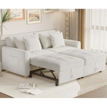 3-in-1 Sofa Bed, Double Sleeper Chair Bed with Adjust Backrest Into a Sofa,Fabric Couch,Double Bed,Convertible Chair Bed for Adults, White - Yodolla