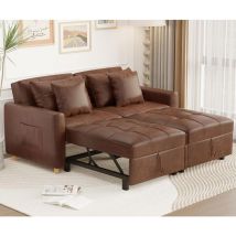 YODOLLA 3-in-1 Sofa Bed, Double Sleeper Chair Bed with Adjust Backrest Into a Sofa,Fabric Couch,Double Bed,Convertible Chair Bed for Adults, Brown