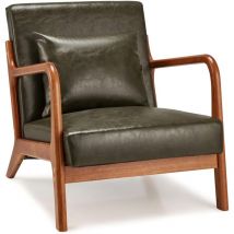 Yodolla - Fauteuil Salon, Chaise Rétro avec Oreiller, Convient au Chambre à Coucher Salon Balcon Bureau, Simili cuir vert