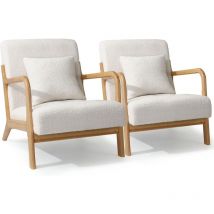YODOLLA Accent Chair Teddy Velvet Retro Chair with Arm Living Room Furniture White, Set of 2