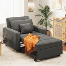 Convertible Sofa Bed 3-in-1 Pull out Arm Chair Folding Recliner Sleeper Single Bed for Adults, Charcoal Grey - Yodolla