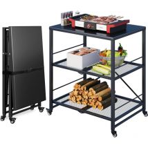 Yodolla - Foldable Stainless Pizza OvenTable,Three-Shelf Garden Food Trolley withWheels,Outdoor Grill Dining Cart MovableBBQ Trolley,Pizza Oven