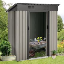 YODOLLA 5 x 3 Ft Shed, Small Outdoor Storage Tool Shed (Sliding Door), Metal Garden Shed for Yard, Outdoor Storage Clearance in Grey