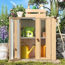 Yodolla - Garden Storage box Shed Small, Metal Cabinet cupboard Wooden-Patterned Tool Sheds with 2 Windows, Adjustable Shelves, and Double Doors