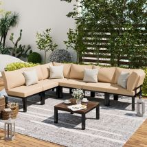 Gartenmöbel-Set, 7-TLG. Metall Möbel Set für 6-7 Personen, Patio Sektional Konversation Gartensofa, Balkonmöbelmit Tabelle (Beige) - Yodolla