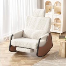 Yodolla - Glider Schaukelstuhl mit einziehbarer Fußstütze und Verstellbarer Rückenlehne (Weißer Teddy-samt)
