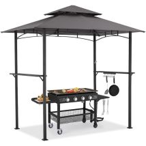 Yodolla Grillpavillon 2,4m×1,5m, Grillüberdachung Für Außengrill, 2-stufige Bbq-gazebo-überdachung (grau)