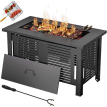 Yodolla Holzbrennender Feuertisch, 3-in-1 Gartenfeuerstelle, Metallfeuerkamin Für Outdoor Party, 108x58x63cm, Schwarz