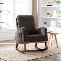YOLEO Fauteuil relax,Fauteuil à Bascule Rocking Chair Tissu Effet Lin,Canapé Décoratif Style Vintage Cadre en Bois Massif,69x94x101cm,Noir-gris