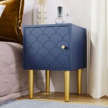 Keepbuying - Table De Chevet - Décor Bois Et Bleu Marine Certifiée Fsc - 35 X 35cm