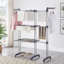 Yongqing - tendoir Linge Intérieur sur 3 Niveau Séchoir à Linge Extensible Pliable avec 6 Roues de Frein de Stationnement à 360° Tancarville Grand
