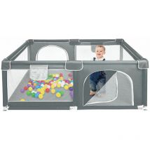 Parc bébé 120x160cm Avec Filet Respirant Doux Centre d'activités avec Base Antidérapante Intérieur et Extérieur-gris foncé