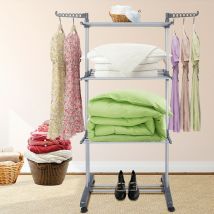 Sechoir à Linge Pliable avec roulettes 3 Niveaux Sechoir à Linge sur Pied Acier Inoxydable Seche Linge Grande Capacité Gris