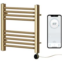 Manissa - York Brushed Brass WiFi Controlled Electric Heated Straight Towel Rail 400mm w x 800mm h