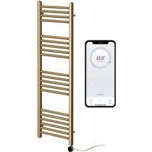 Manissa - York Brushed Brass WiFi Controlled Electric Heated Straight Towel Rail 300mm w x 1200mm h