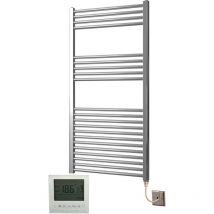 Manissa - York Flat Chrome Electric Towel Rail 600 x 1000mm Towel Radiator + timer / room thermostat