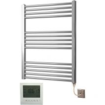Manissa - York Flat Chrome Electric Towel Rail 500 x 800mm Towel Radiator + timer / room thermostat