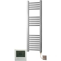 Manissa - York Flat Chrome Electric Towel Rail 300 x 1200mm Towel Radiator + timer / room thermostat
