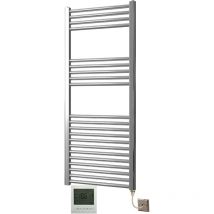 Manissa - York Flat Chrome Electric Towel Rail 500 x 1200mm Towel Radiator + timer / room thermostat