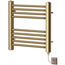 York Flat Brushed Brass Electric Towel Rail 400mm Wide x 600mm High